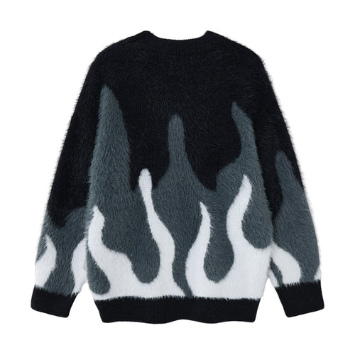 Color blocking patchwork faux mink fur round neck sweater
