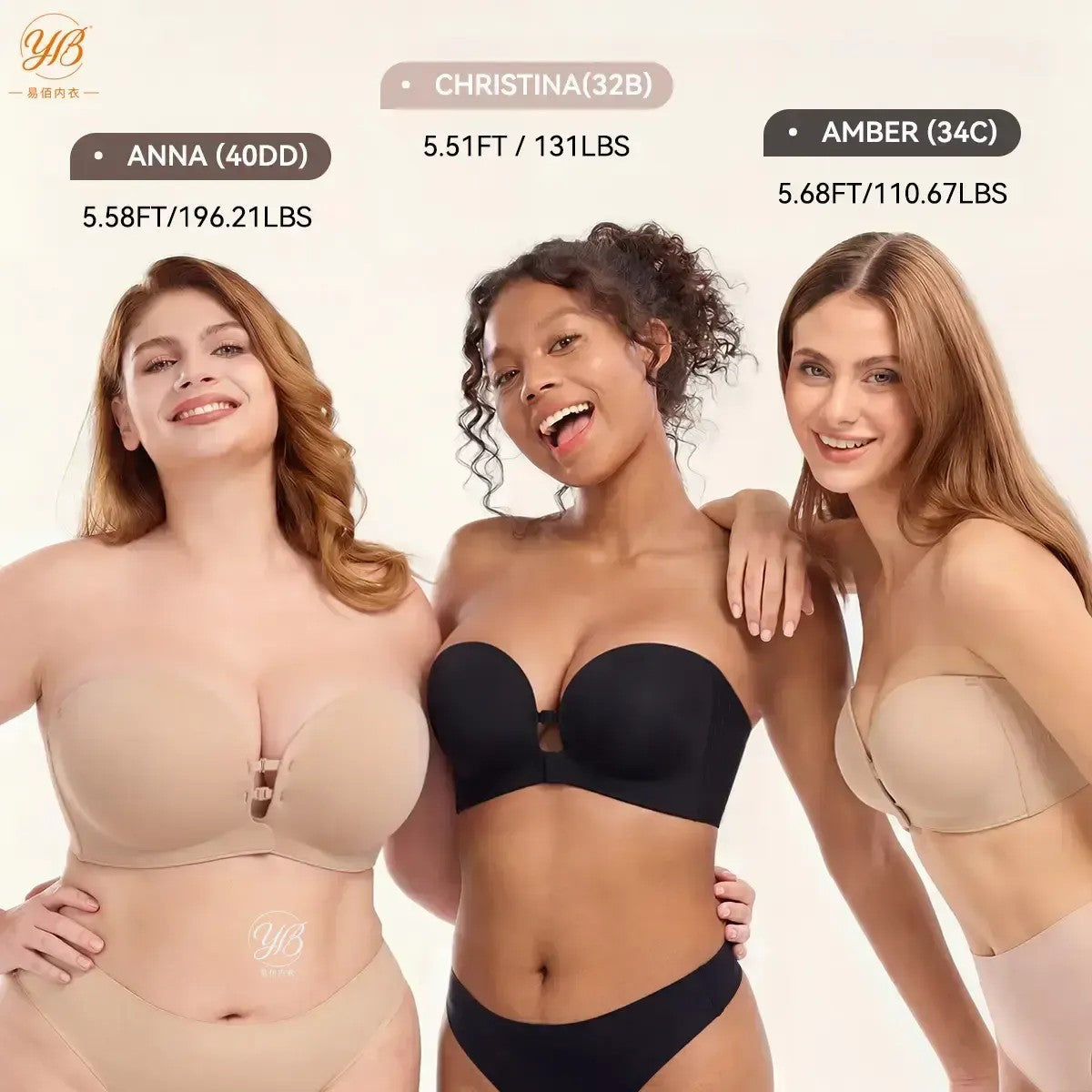 Plus Size Strapless Front Closure Bra for Women, Non-Slip Wireless Push Up Supportive Seamless Padded Underwear
