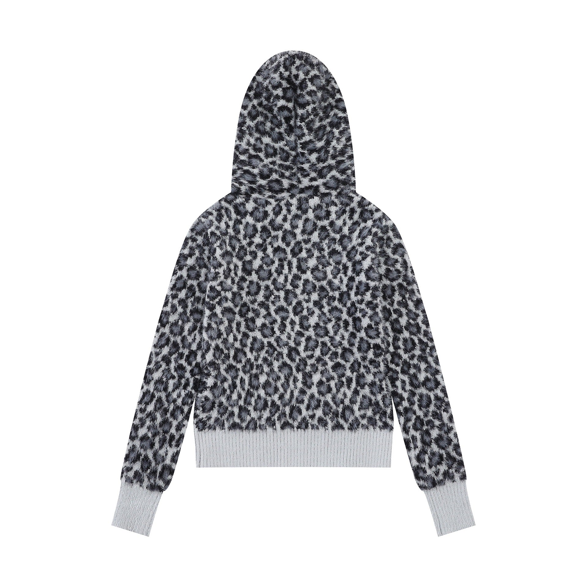 Hooded zipper leopard print sweater